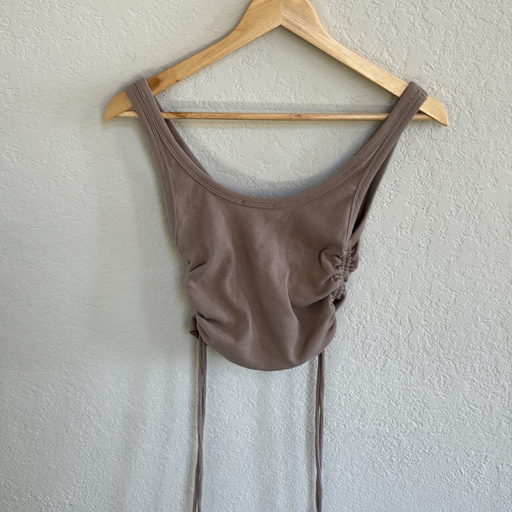 Zara Tan Ribbed Crop Top with Ruching - Picture 5 of 5
